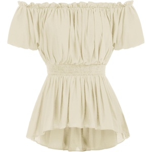 image:imageScarlet Darkness Womens Renaissance Shirt Short Sleeve Peplum Top Off Shoulder Peasant Pirate BlouseLight Apricot