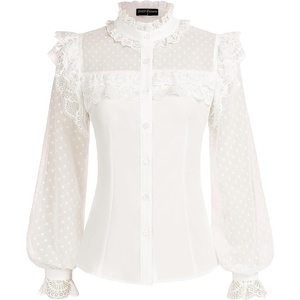 image:imageScarlet Darkness Womens Victorian Lace Tops Polka Dot Button Down Long Sleeve ShirtWhite