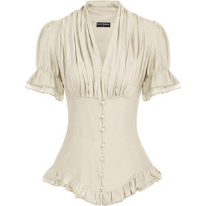 image:imageScarlet Darkness Womens Work Tops Elegant Short Sleeve Victorian BlouseBeige