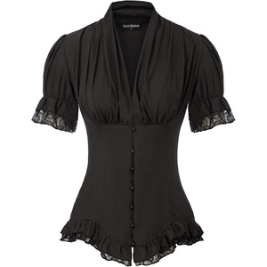 image:imageScarlet Darkness Womens Work Tops Elegant Short Sleeve Victorian BlouseBlack