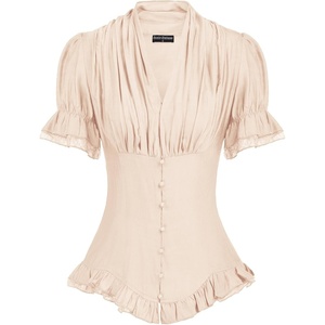 image:imageScarlet Darkness Womens Work Tops Elegant Short Sleeve Victorian BlouseFlesh Color