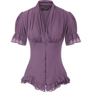 image:imageScarlet Darkness Womens Work Tops Elegant Short Sleeve Victorian BlouseGrey Purple
