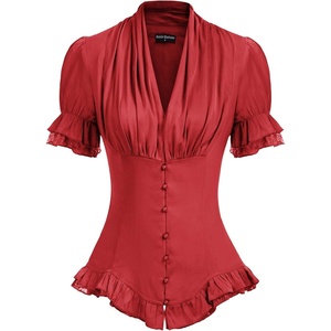 image:imageScarlet Darkness Womens Work Tops Elegant Short Sleeve Victorian BlouseRed