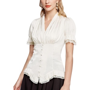 image:imageScarlet Darkness Womens Work Tops Elegant Short Sleeve Victorian BlouseWhite