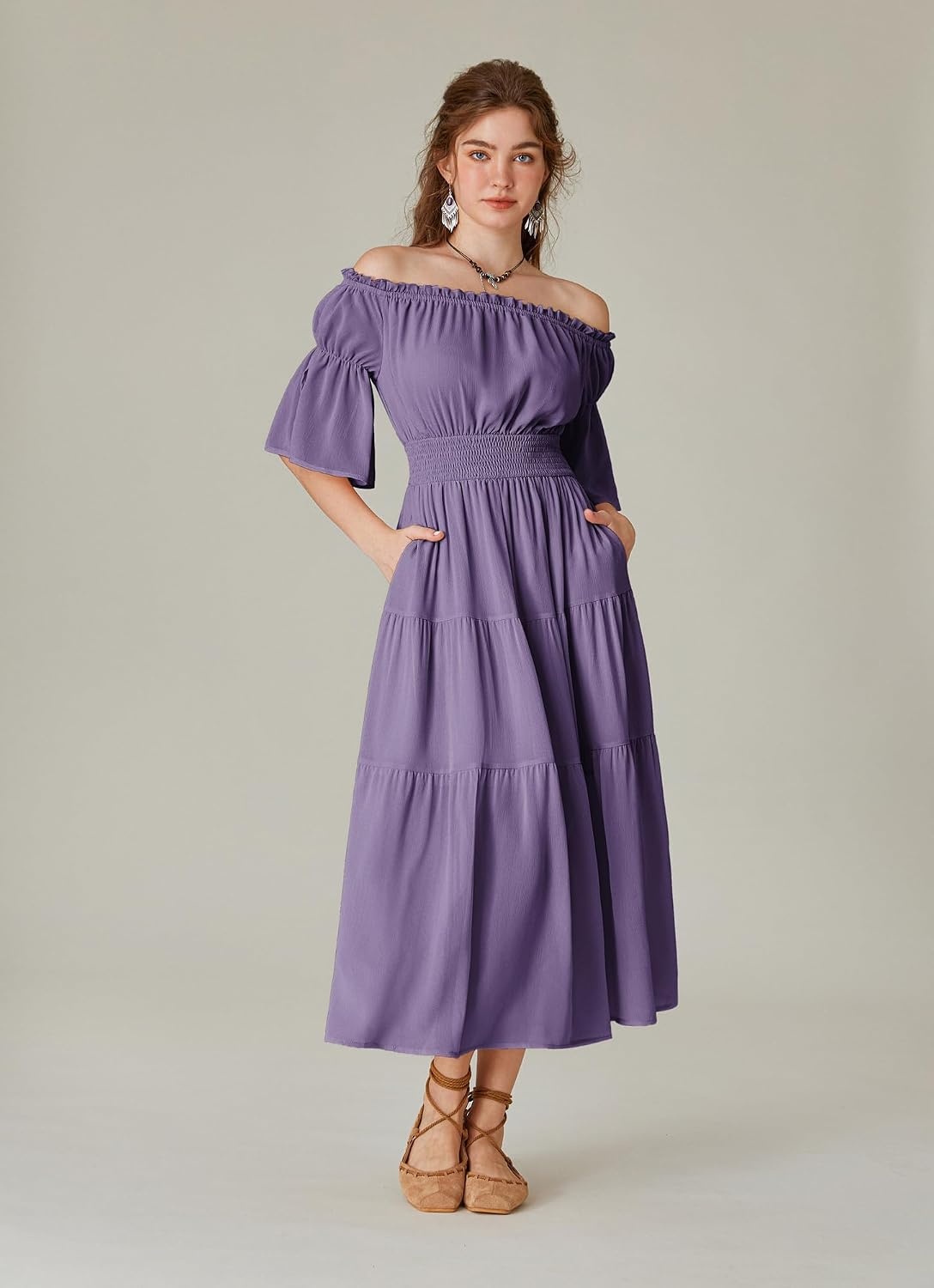 image:imageScarlet Darkness Renaissance Costume Women Maxi Tiered Long Dresses Cottagecore Dress