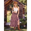 image:imageScarlet Darkness Maxi Skirts for Women Boho Floral High Waist Long SkirtWine Red Floral