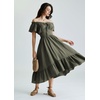 image:imageScarlet Darkness Off Shoulder Flutter Sleeve Renaissance Peasant Midi DressArmy Green