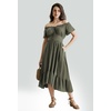 image:imageScarlet Darkness Off Shoulder Flutter Sleeve Renaissance Peasant Midi DressArmy Green