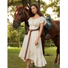 image:imageScarlet Darkness Off Shoulder Flutter Sleeve Renaissance Peasant Midi DressBeige