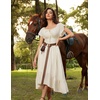 image:imageScarlet Darkness Off Shoulder Flutter Sleeve Renaissance Peasant Midi DressBeige