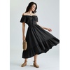 image:imageScarlet Darkness Off Shoulder Flutter Sleeve Renaissance Peasant Midi DressBlack