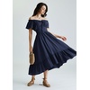 image:imageScarlet Darkness Off Shoulder Flutter Sleeve Renaissance Peasant Midi DressNavy
