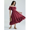image:imageScarlet Darkness Off Shoulder Flutter Sleeve Renaissance Peasant Midi DressWine Red