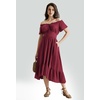 image:imageScarlet Darkness Off Shoulder Flutter Sleeve Renaissance Peasant Midi DressWine Red