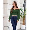 image:imageScarlet Darkness Off The Shoulder Tops for Women Crop Long Sleeve BlousesDark Green