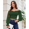 image:imageScarlet Darkness Off The Shoulder Tops for Women Crop Long Sleeve BlousesDark Green