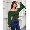 image:imageScarlet Darkness Off The Shoulder Tops for Women Crop Long Sleeve BlousesDark Green