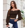 image:imageScarlet Darkness Off The Shoulder Tops for Women Crop Long Sleeve BlousesLight Coffee