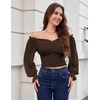 image:imageScarlet Darkness Off The Shoulder Tops for Women Crop Long Sleeve BlousesLight Coffee