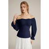 image:imageScarlet Darkness Peasant Blouses for Women Chiffon Off Shoulder Fall TopsDark Blue