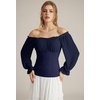 image:imageScarlet Darkness Peasant Blouses for Women Chiffon Off Shoulder Fall TopsDark Blue