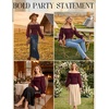 image:imageScarlet Darkness Peasant Blouses for Women Chiffon Off Shoulder Fall TopsDark Wine