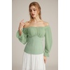 image:imageScarlet Darkness Peasant Blouses for Women Chiffon Off Shoulder Fall TopsSage Green
