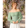 image:imageScarlet Darkness Peasant Blouses for Women Chiffon Off Shoulder Fall TopsSage Green