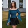 image:imageScarlet Darkness Renaissance Shirt Women Bell Sleeve Off the Shoulder TopBlue