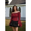 image:imageScarlet Darkness Renaissance Shirt Women Bell Sleeve Off the Shoulder TopRed