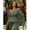 image:imageScarlet Darkness Renaissance Shirt Women Peasant Pirate Off Shoulder TopsGreen