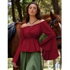 image:imageScarlet Darkness Renaissance Shirt Women Peasant Pirate Off Shoulder TopsWine