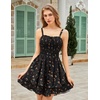 image:imageScarlet Darkness Smocked Floral Sundresses Women Teens Summer Spring DressBlack Yellow Ditsy Floral