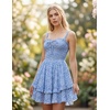 image:imageScarlet Darkness Smocked Floral Sundresses Women Teens Summer Spring DressBluewhite Floral