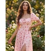image:imageScarlet Darkness Summer Spring Split Floral Corset Midi Dress with PocketsPink Floral