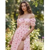 image:imageScarlet Darkness Summer Spring Split Floral Corset Midi Dress with PocketsPink Floral