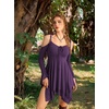 image:imageScarlet Darkness Tie Shoulder Flare Sleeve Renaissance Witch Fairy DressDeep Purple
