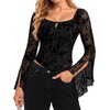image:imageScarlet Darkness Women Bell Long Sleeve Lace Top Gothic Y2K Mesh ShirtBlack