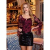 image:imageScarlet Darkness Women Bell Long Sleeve Lace Top Gothic Y2K Mesh ShirtBurgundy