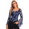 image:imageScarlet Darkness Women Bell Long Sleeve Lace Top Gothic Y2K Mesh ShirtGray Blue