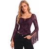 image:imageScarlet Darkness Women Bell Long Sleeve Lace Top Gothic Y2K Mesh ShirtGray Purple