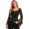 image:imageScarlet Darkness Women Bell Long Sleeve Lace Top Gothic Y2K Mesh ShirtOlive