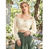 image:imageScarlet Darkness Women Off the Shoulder Crop Tops Long Sleeve Shirt BlouseApricot