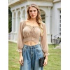 image:imageScarlet Darkness Women Off the Shoulder Crop Tops Long Sleeve Shirt BlouseKhaki