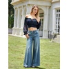 image:imageScarlet Darkness Women Off the Shoulder Crop Tops Long Sleeve Shirt BlouseNavy Blue