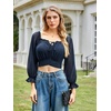 image:imageScarlet Darkness Women Off the Shoulder Crop Tops Long Sleeve Shirt BlouseNavy Blue