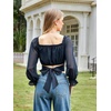 image:imageScarlet Darkness Women Off the Shoulder Crop Tops Long Sleeve Shirt BlouseNavy Blue