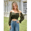 image:imageScarlet Darkness Women Off the Shoulder Crop Tops Long Sleeve Shirt BlouseOlive Green