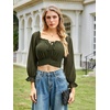 image:imageScarlet Darkness Women Off the Shoulder Crop Tops Long Sleeve Shirt BlouseOlive Green