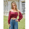 image:imageScarlet Darkness Women Off the Shoulder Crop Tops Long Sleeve Shirt BlouseRed